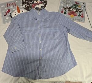 Izod Women's Light Blue Pinstripe Button Down Shirt